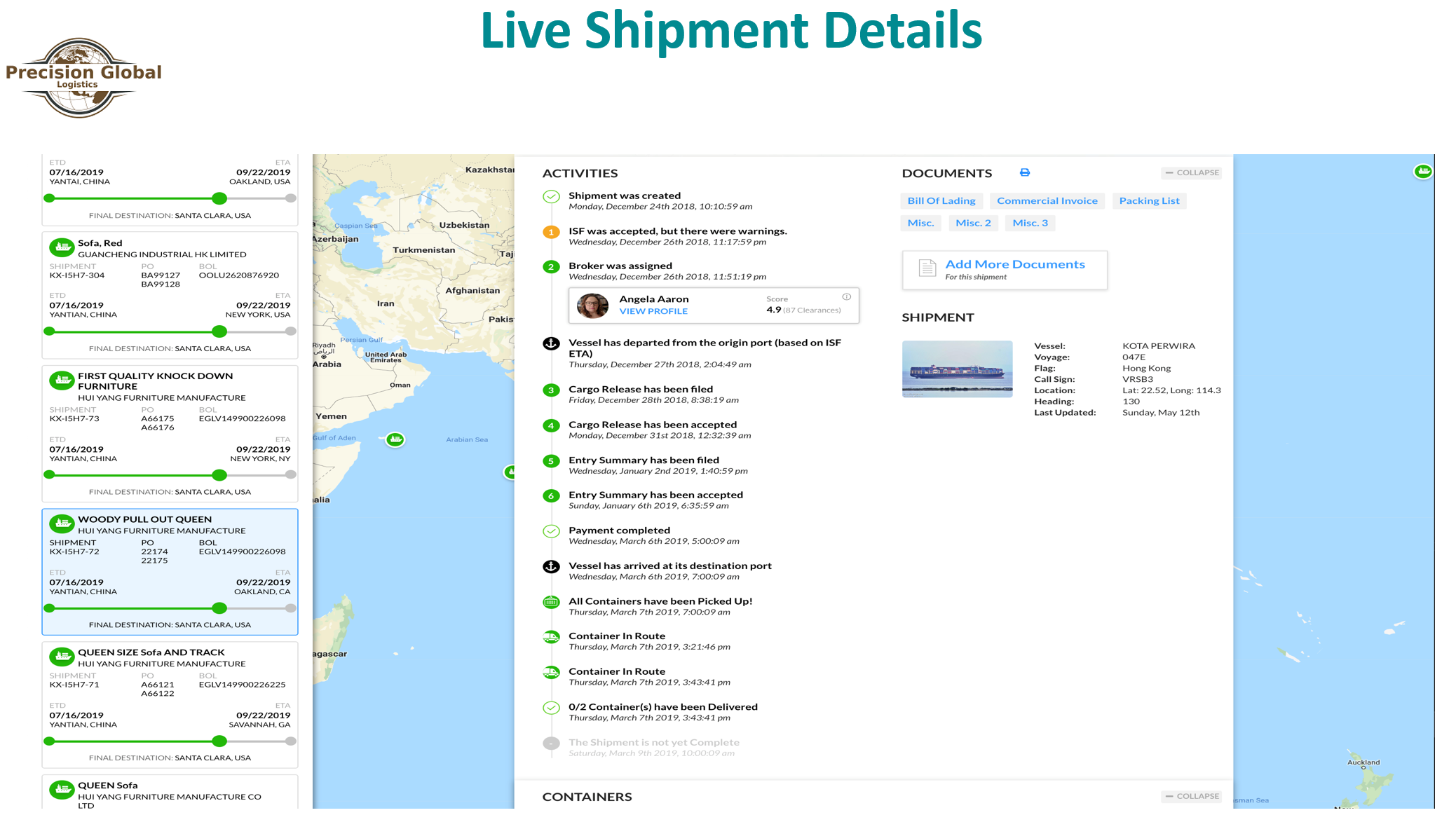 live shipment details